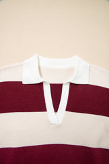 Brown Ribbed Trim Color Block Knitted Polo Collar Sweater Sweaters JT's Designer Fashion
