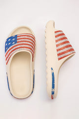 White Rhinestone American Flag Thick Sole Slippers Slippers JT's Designer Fashion