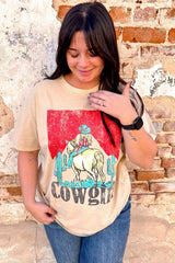 Khaki Cowgirl Rodeo Graphic Western Fashion Tee Graphic Tees JT's Designer Fashion