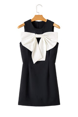 Black Contrast Bowknot Applique Crew Neck Sleeveless Mini Dress Mini Dresses JT's Designer Fashion