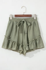 Laurel Green Textured Tie Waist Ruffle Hem Shorts Casual Shorts JT's Designer Fashion