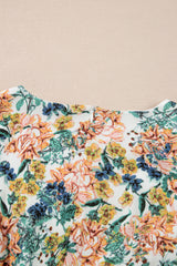 Sky Blue Floral 3/4 Sleeve V Neck High Waist Ruffled Dress Floral Dresses JT's Designer Fashion