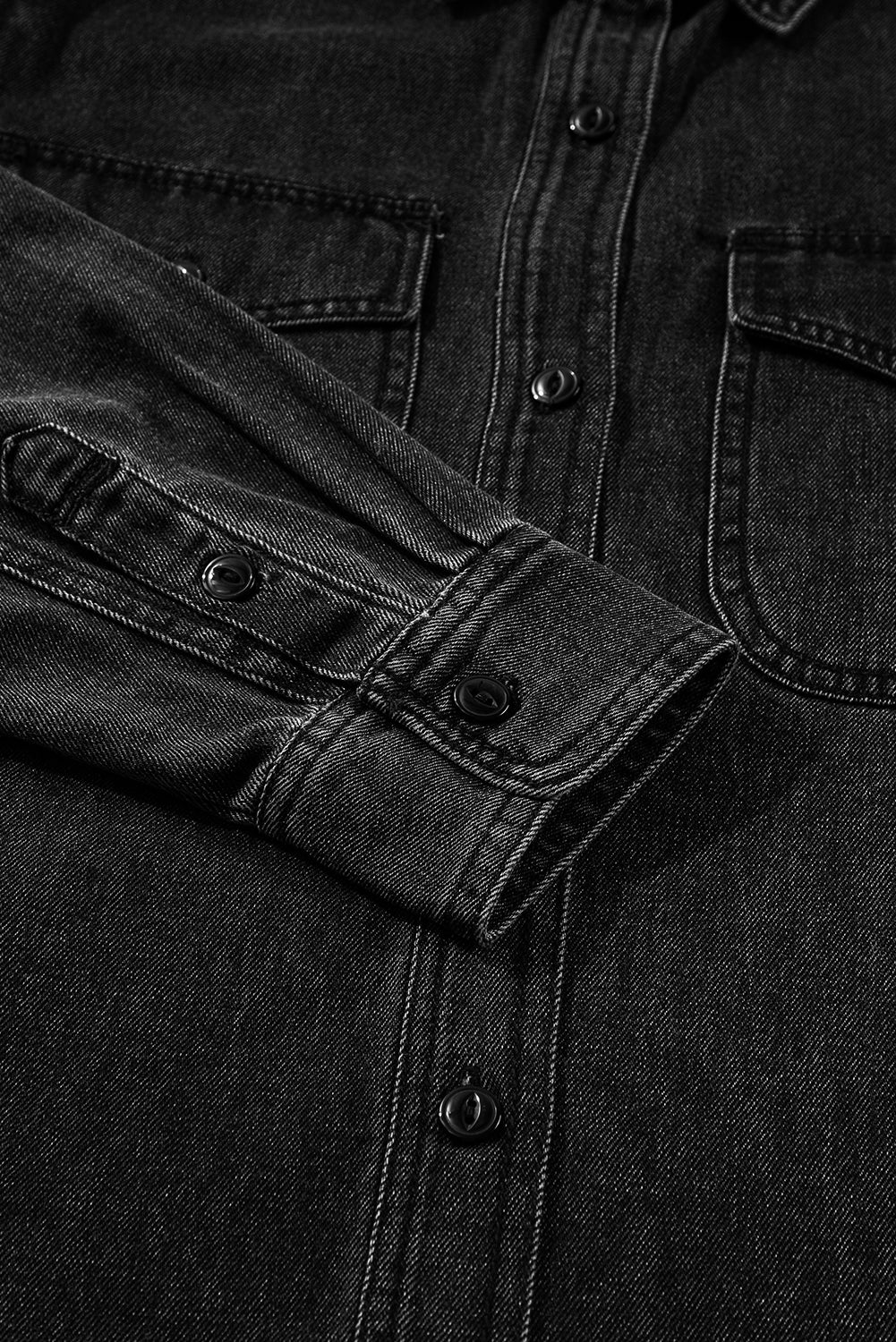 Black Flap Pocket Buttons Collared Jean Jacket Denim Jackets JT's Designer Fashion
