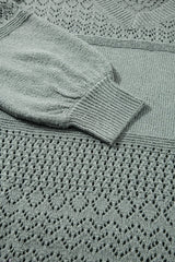 Mist Green Eyelet Pattern Detail V Neck Drop Shoulder Sweater Sweaters JT's Designer Fashion