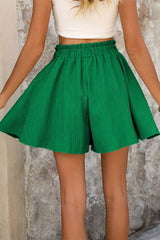 Dark Green Textured Frilled Lace-up High Waist Ruffle Wide Leg Shorts Casual Shorts JT's Designer Fashion