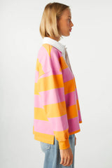 Yellow Stripe Color Block Polo Collar Sweatshirt Sweatshirts & Hoodies JT's Designer Fashion