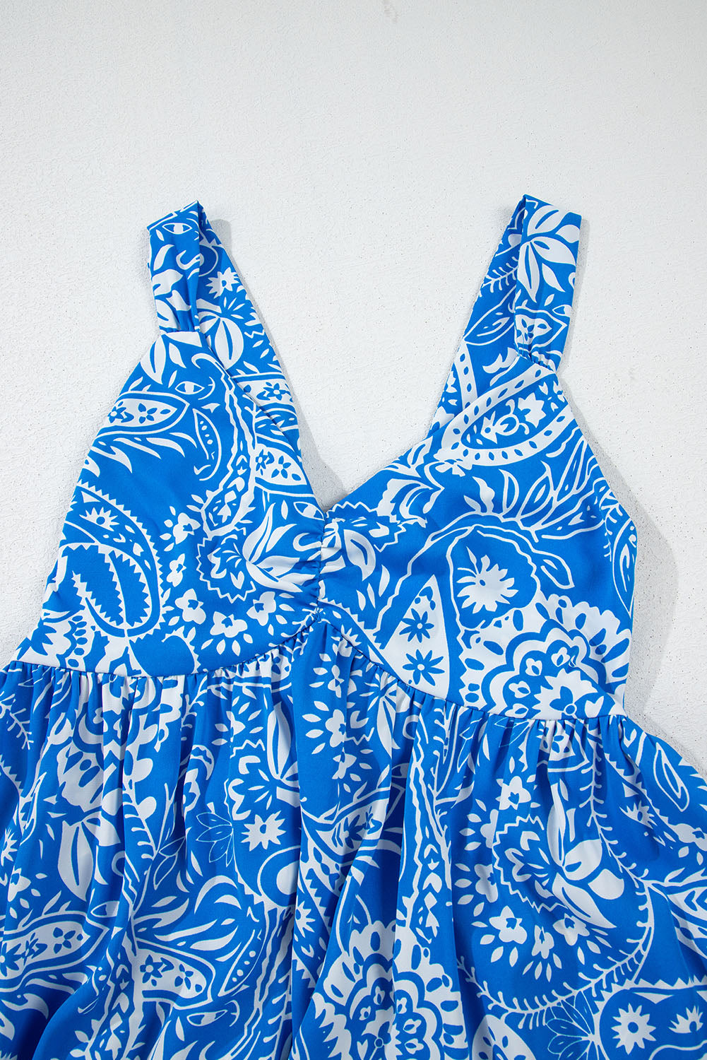 Blue Paisley V Neck Crisscross Backless Long Dress Maxi Dresses JT's Designer Fashion