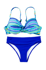Sky Blue Twisted Bust Striped Bikini Set Bikinis JT's Designer Fashion