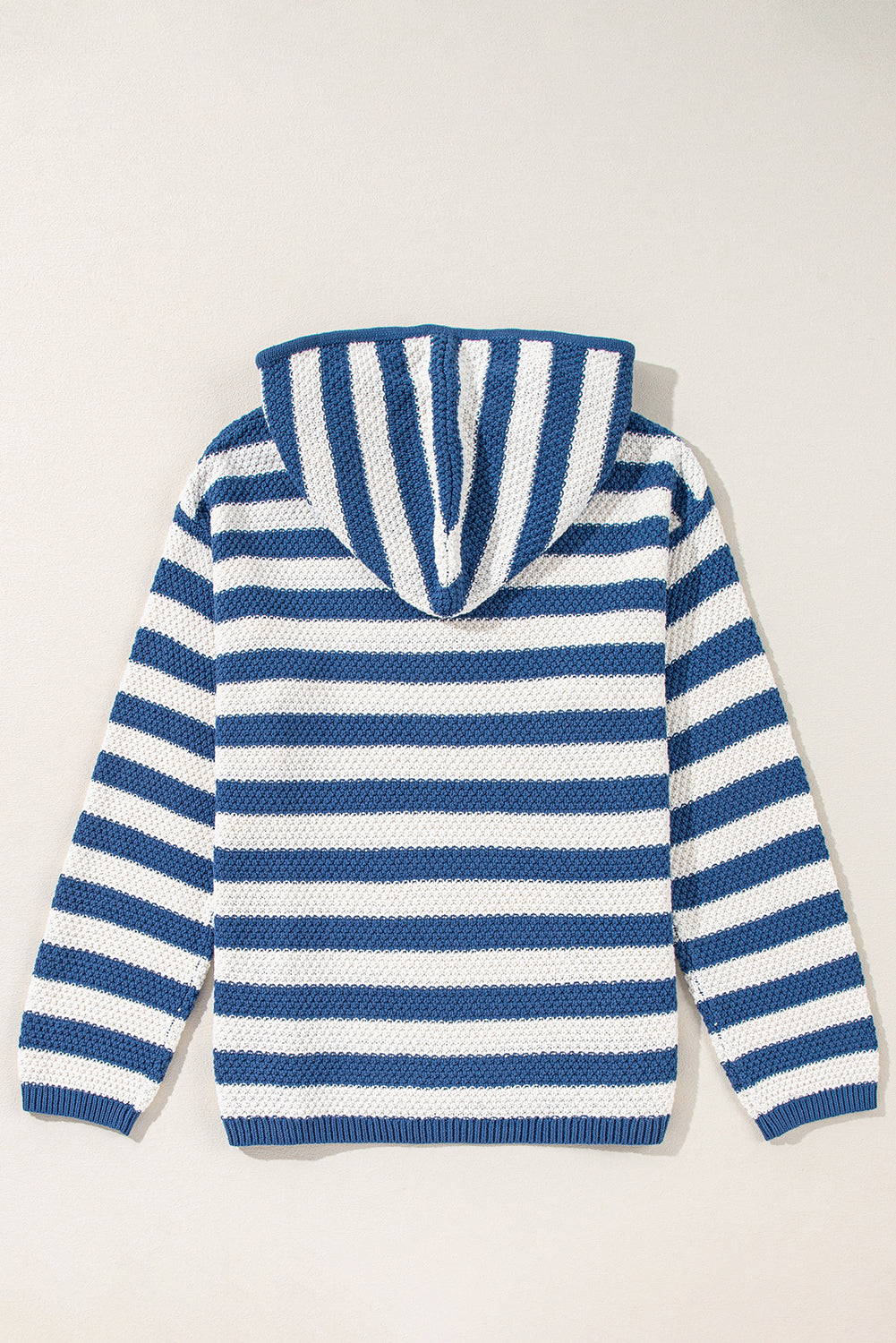 Blue Stripe V Neck Pocketed Drawstring Hooded Sweater Sweaters JT's Designer Fashion