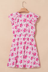 Multicolour Bow Lattice Floral Print V Neck Knot Decor Mini Dress Floral Dresses JT's Designer Fashion
