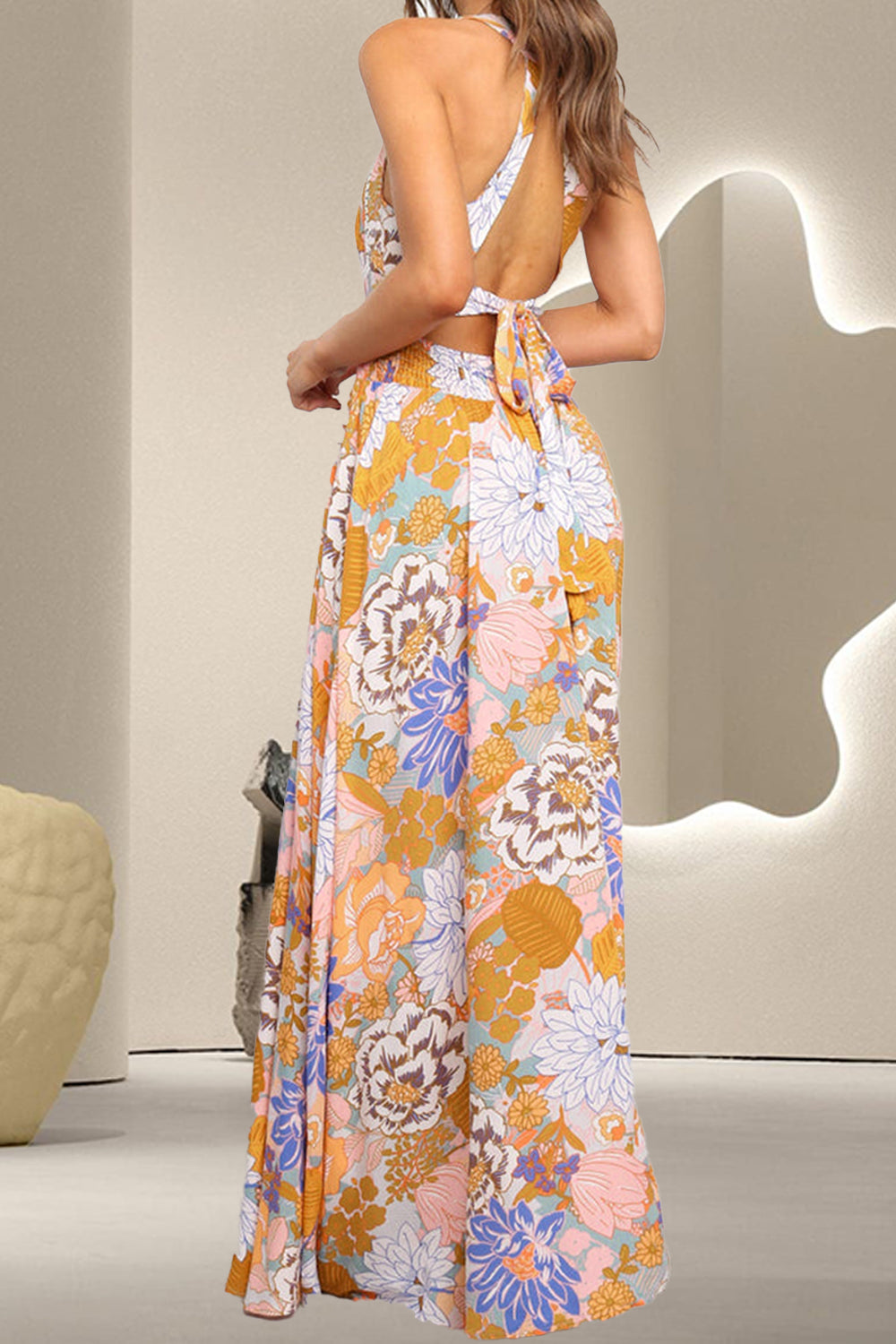 Tied Printed Grecian Sleeveless Long Dress Maxi Dresses JT's Designer Fashion