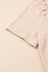 Parchment Corded Knit Crew Neck Puff Sleeve Shift Mini Dress T Shirt Dresses JT's Designer Fashion
