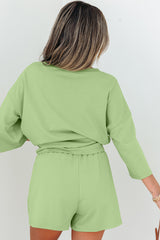 Meadow Mist Green Solid Loose V Neck Half Sleeve Tee and Shorts Short Sets JT's Designer Fashion