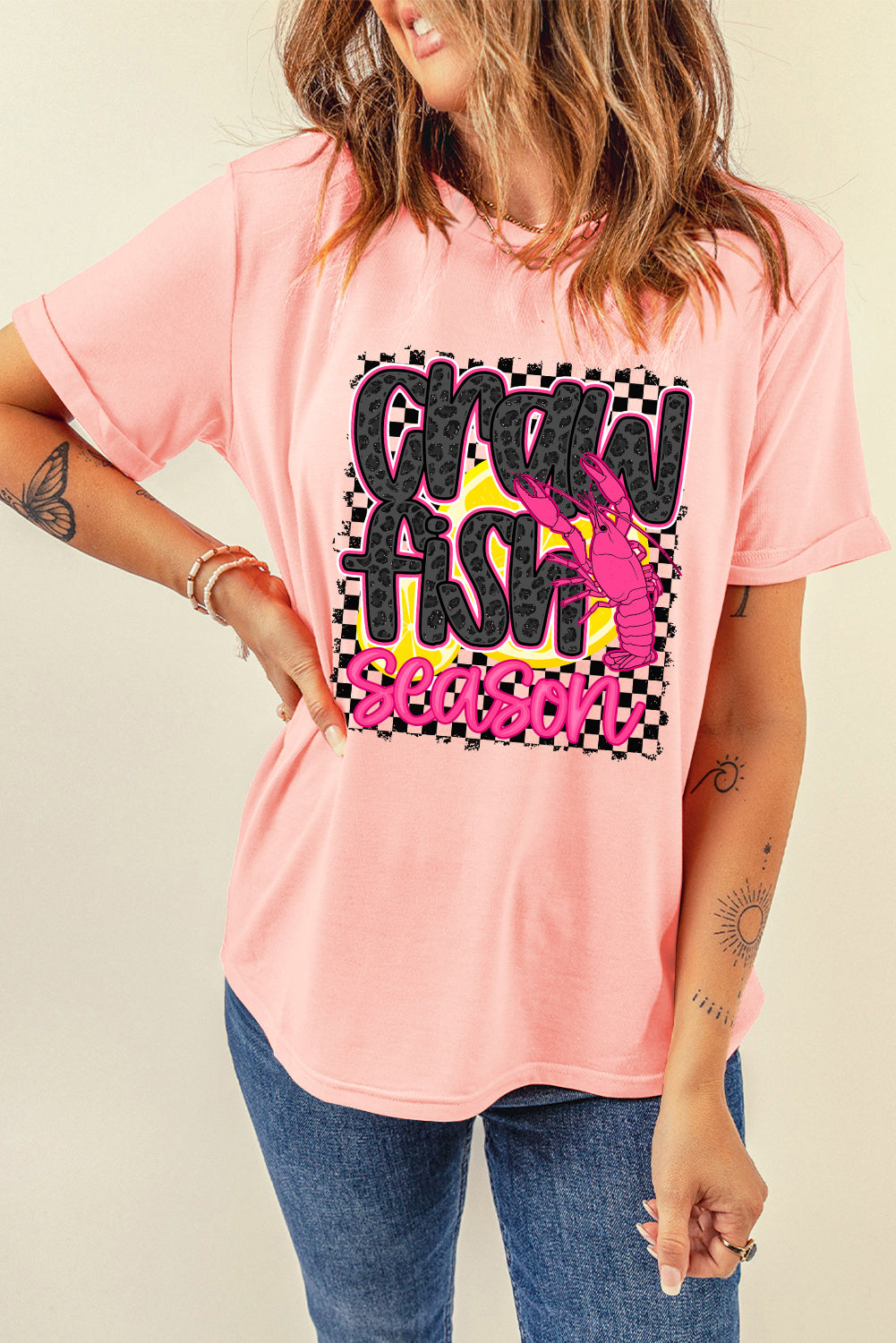 Pink Crawfish Season Graphic Casual Tee Graphic Tees JT's Designer Fashion