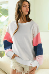 White French Terry Color Block Long Sleeve Top Long Sleeve Tops JT's Designer Fashion