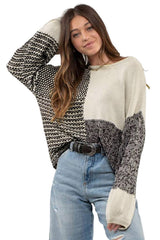Black Neutral Colorblock Tie Back Sweater Sweaters & Cardigans JT's Designer Fashion