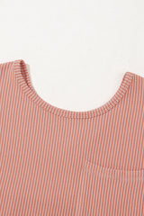 Dusty Pink Corded Knit Textured Patched Pocket Frilled Swing Mini Dress with Pockets Mini Dresses JT's Designer Fashion