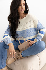 Light Blue Open Stitch Puff Sleeve Sweater Sweaters JT's Designer Fashion