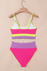 Rose Red Color Block High Waisted Sexy Bikini Set High Waisted Swimsuit JT's Designer Fashion