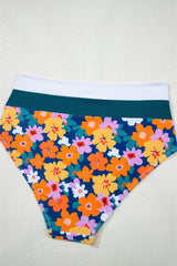 Green Floral Print Racerback Cutout High Waist 2pcs Bikini Bikinis JT's Designer Fashion