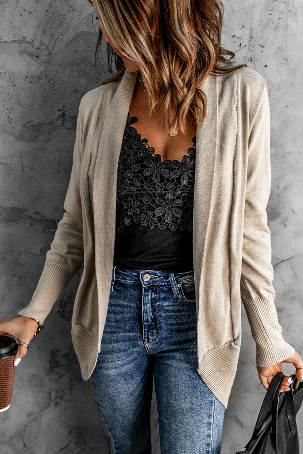 Khaki Super Soft Long Sleeve Open Cardigan Sweaters & Cardigans JT's Designer Fashion