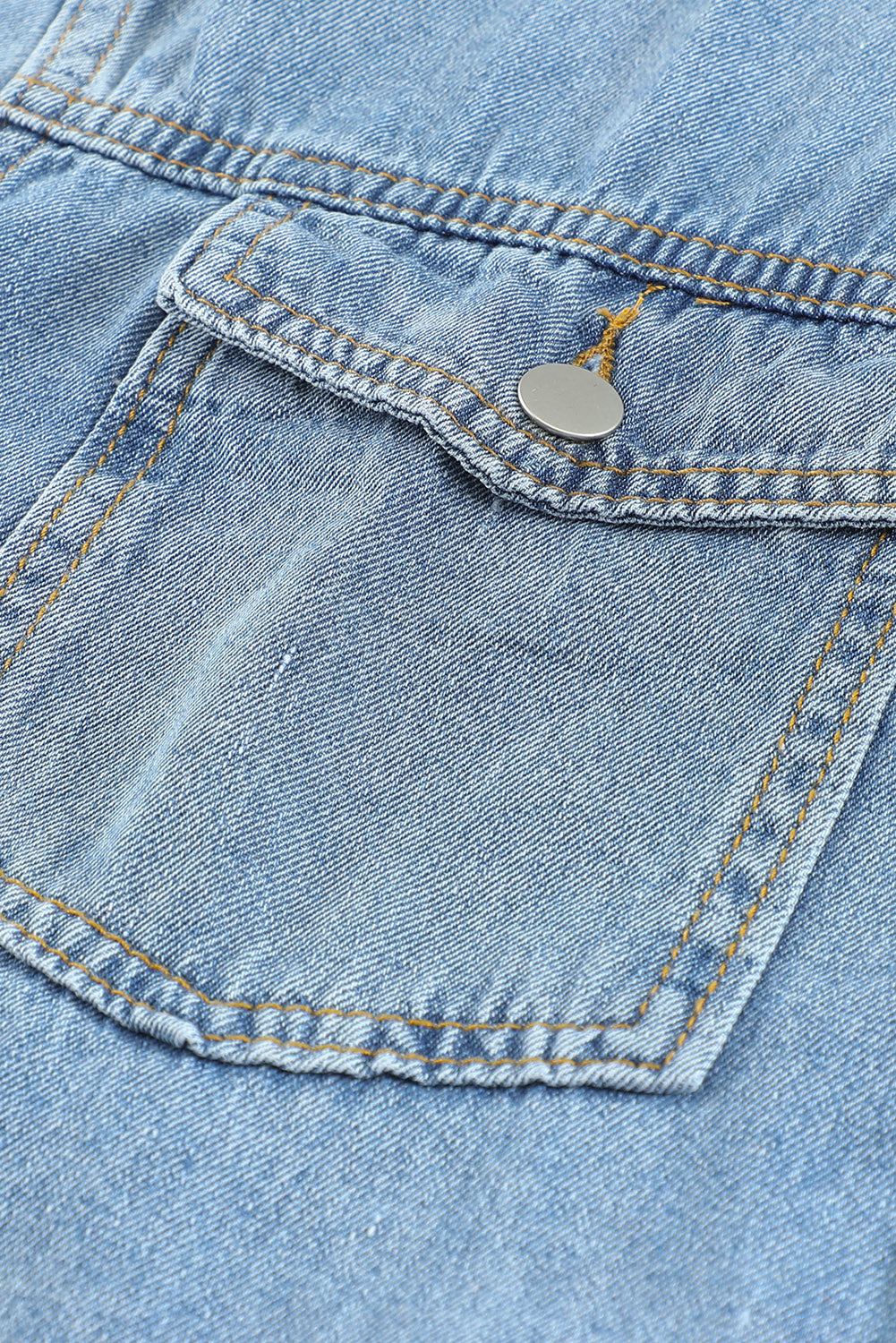 Sky Blue Pocket Raw Hem Buttoned Denim Jacket Denim Jackets JT's Designer Fashion