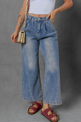 Ashleigh Blue Washed Pleated Detail Wide Leg Jeans Jeans JT's Designer Fashion