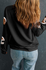 Black Sequin Rugby Football Helmet Graphic Game Day Sweatshirt Graphic Sweatshirts JT's Designer Fashion