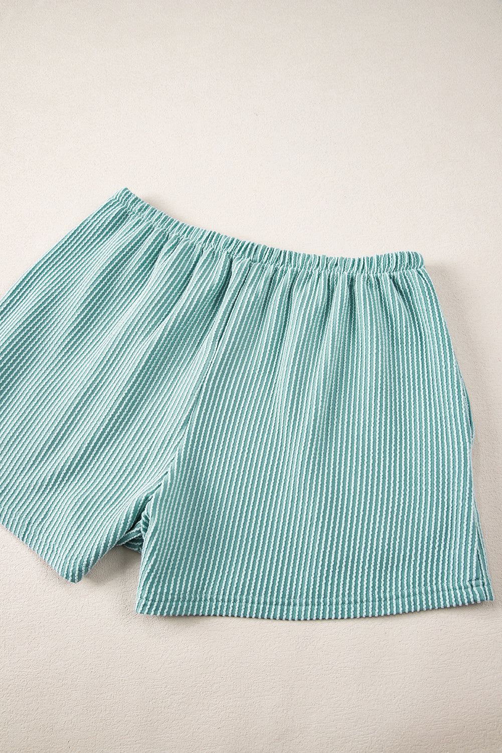Iceland Blue Ribbed Textured Knit Loose Fit Tee and Shorts Set Short Sets JT's Designer Fashion