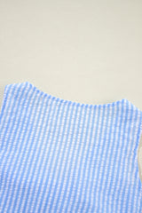 Sky Blue Stripe V Neck Bowknot Crop Tank and Shorts Set Short Sets JT's Designer Fashion