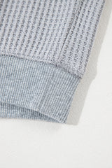 Light Grey Waffle Patchwork Long Sleeve Raw Hem Pullover Top Long Sleeve Tops JT's Designer Fashion