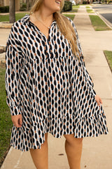 Apricot Geometric Print Collared V Neck Plus Size Mini Dress Plus Size Mini Dresses JT's Designer Fashion