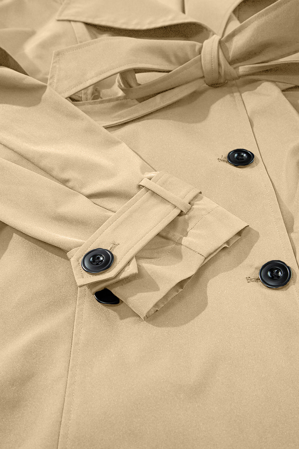 Pale Khaki Solid Color Lapel Collar Waist Tie Wind Coat Coats JT's Designer Fashion