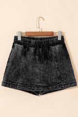 Black Drawstring High Waist Pocketed Denim Shorts Denim Shorts JT's Designer Fashion
