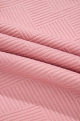Pink Textured Colorblock Patchwork Tee Two Piece Shorts Set Short Sets JT's Designer Fashion