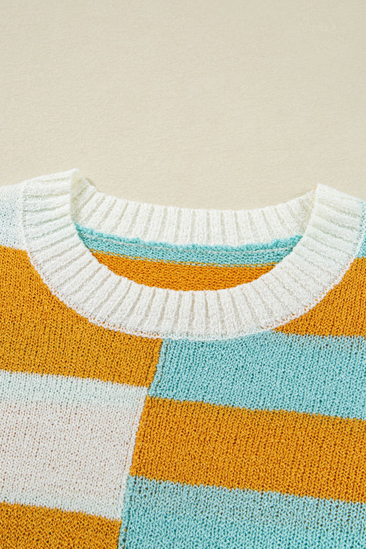 Jurassic Gold Color Block Striped Pullover Sweater Sweaters JT's Designer Fashion