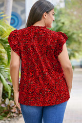 Fiery Red Rose Floral Print Ruffle Sleeve Plus Size Shift Top Plus Size Blouses & Shirts JT's Designer Fashion