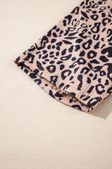 Khaki Leopard Print Ribbed Textured Knit Biker Shorts Casual Shorts JT's Designer Fashion