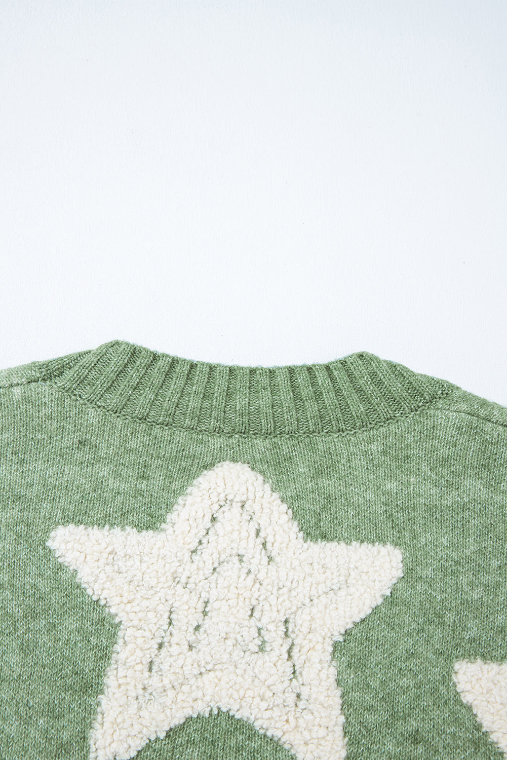 Green Sherpa Star Pattern Textured Sweater Cardigan with Pockets Cardigans JT's Designer Fashion