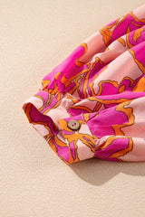 Pink Floral Print Batwing Sleeve Buttoned Loose Fit Shirt Blouses & Shirts JT's Designer Fashion