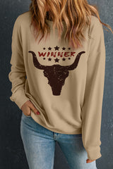 Khaki WINNER Steer Head Graphic Sweatshirt Graphic Sweatshirts JT's Designer Fashion