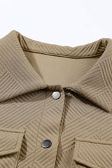 Khaki Solid Textured Flap Pocket Buttoned Shacket Jackets JT's Designer Fashion