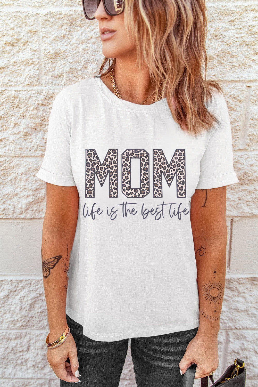 White MOM life is the best life Graphic T Shirt Graphic Tees JT's Designer Fashion