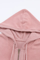 Pink Flap Pocket Drawstring Hood Zip Up Jacket Jackets JT's Designer Fashion