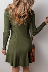 Guacamole Green Rib Knit Square Neck Buttoned Long Sleeve Mini Dress Mini Dresses JT's Designer Fashion