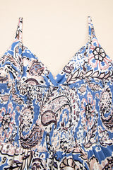 Blue Paisley Print Twist Detail Smocked Back Spaghetti Straps Long Dress Maxi Dresses JT's Designer Fashion