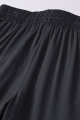 Black Drawstring Elastic Waist Casual Wide Leg Pants Pants & Culotte JT's Designer Fashion