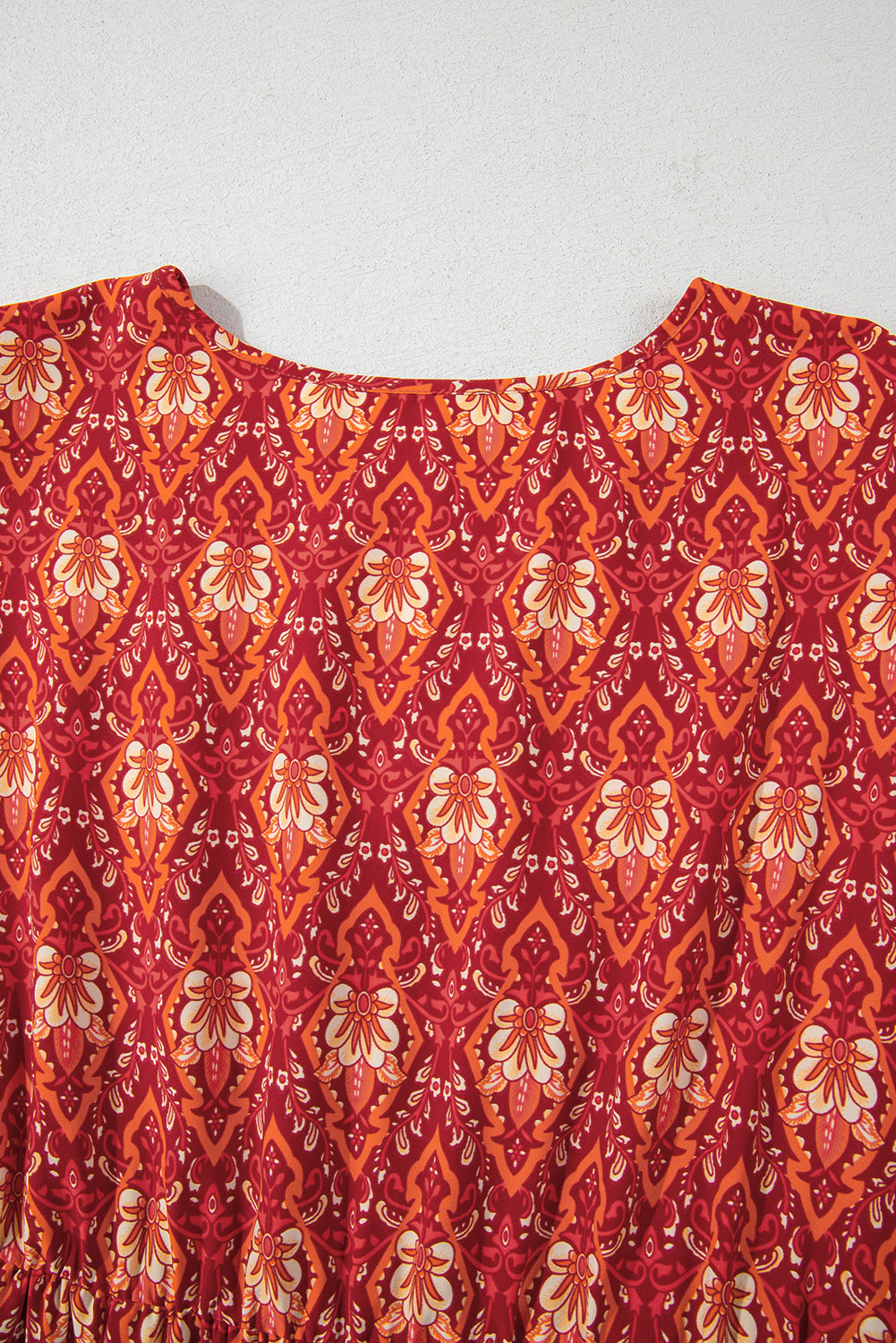 Orange Plus Size Printed Surplice Neck Empire Waist Flowy Mini Dress Plus Size Mini Dresses JT's Designer Fashion