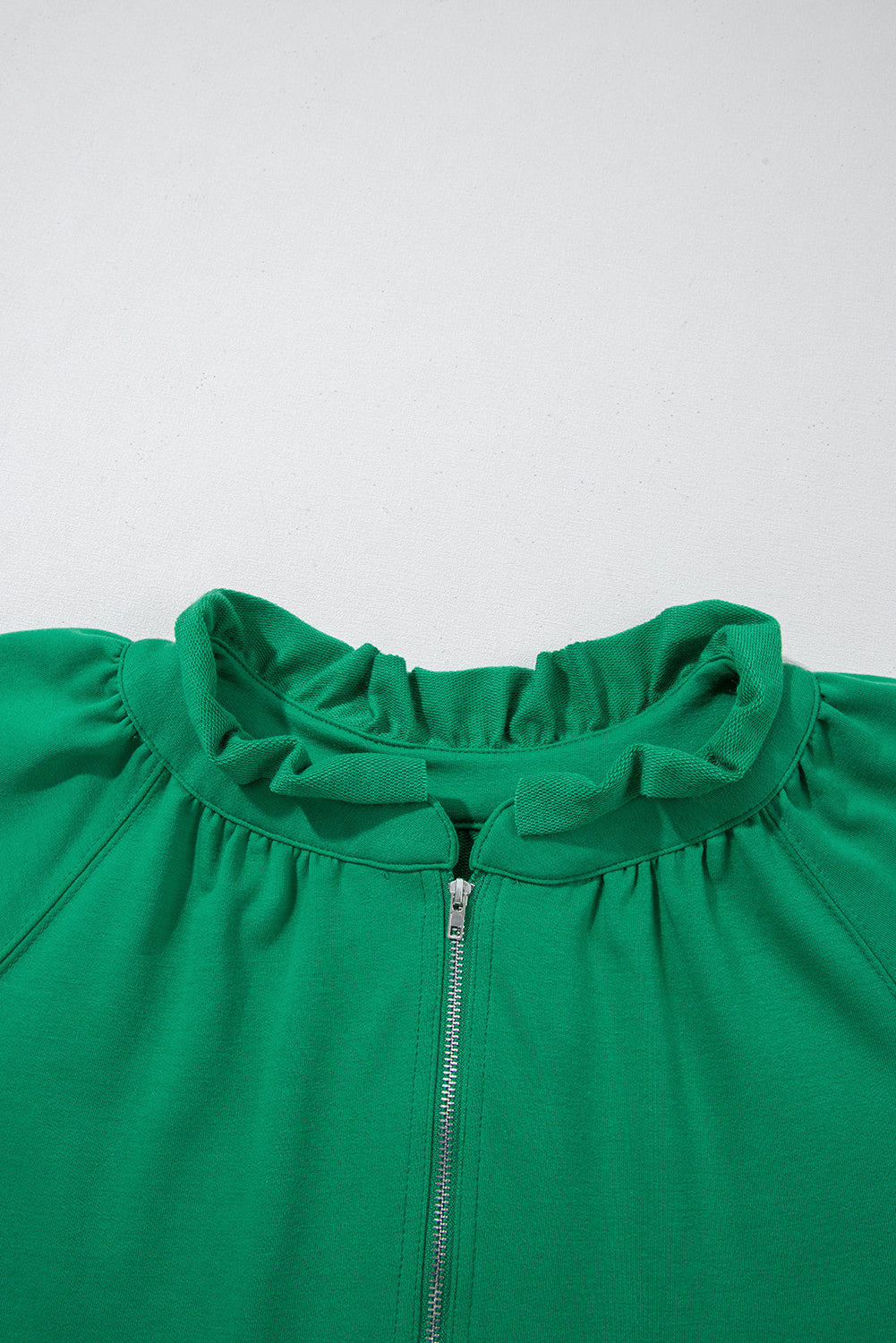 Sea Green Half Zip Puff Sleeve Top and Ruffled Shorts Set Short Sets JT's Designer Fashion