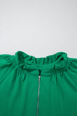 Sea Green Half Zip Puff Sleeve Top and Ruffled Shorts Set Short Sets JT's Designer Fashion
